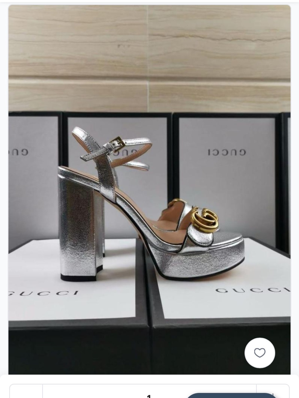 Gucci Metallic Silver Platform Sandals with Gold Double G